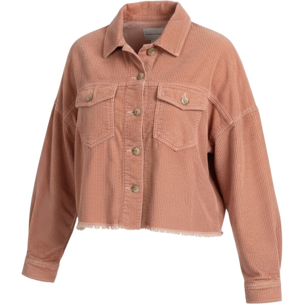 American Eagle Womens XS Peach Corduroy Cropped Raw Hem Button Down Jacket
